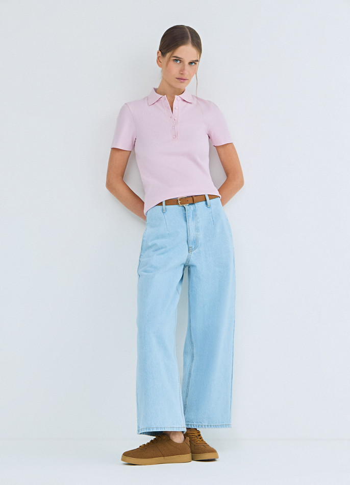 Укороченные джинсы Wide leg с ремнём