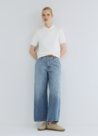 Широкие джинсы с высокой посадкой и ремнем