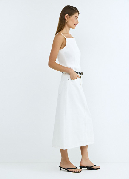 Джинсовая юбка с ремнём, Белый