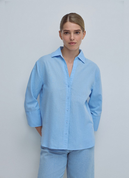 Рубашка из хлопка и льна, Голубой O`Stin LS4693O02-61, размер 46 - фото 5