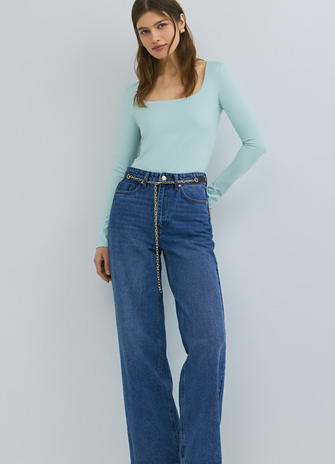 Широкие джинсы Wide leg с ремнём