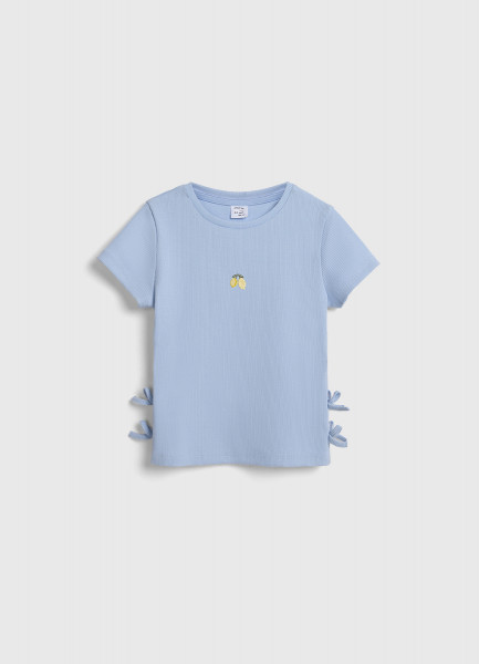 Футболка с бантами и вышивкой для девочек, Голубой