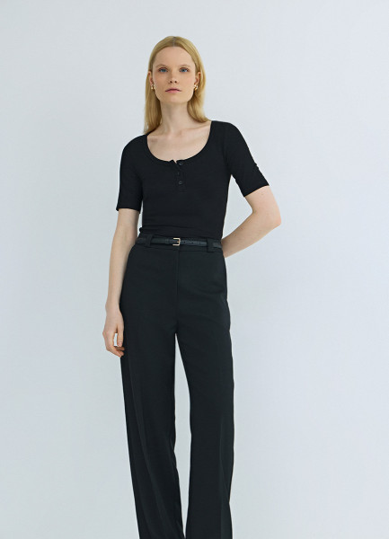 

Прямые брюки с эластичным поясом, Черный