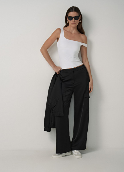 Широкие атласные брюки-карго, Черный calia женские атласные широкие брюки карго