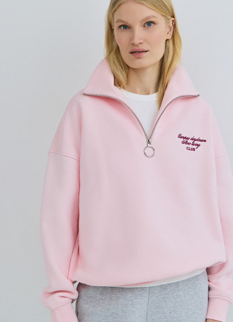 Свитшот с принтом и воротником на молнии