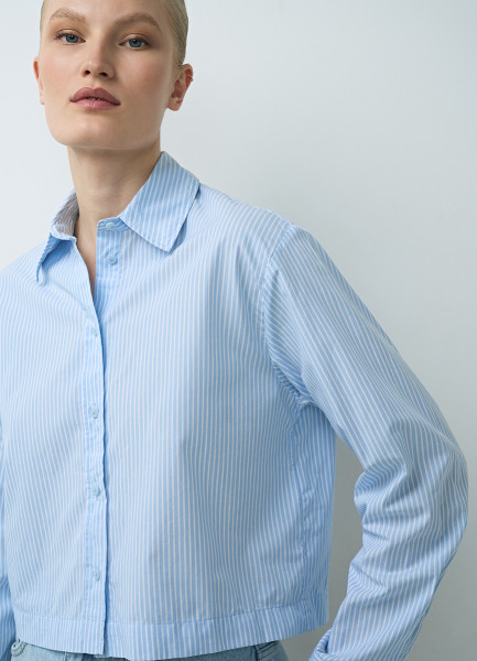 Укороченная хлопковая рубашка, Голубой укороченная хлопковая блузка голубой