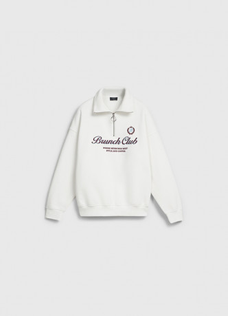 Свитшот с принтом и воротником на молнии