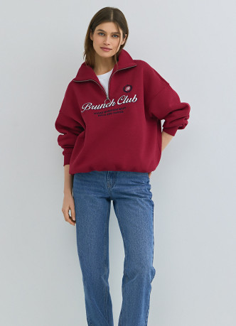 Свитшот с принтом и воротником на молнии