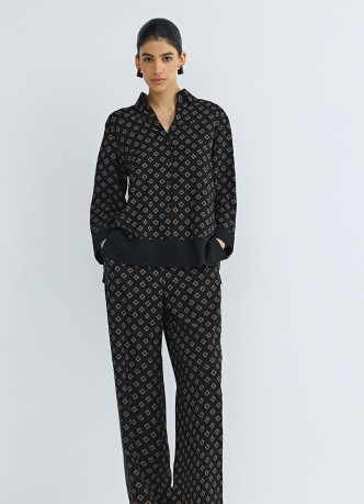 Прямые брюки с принтом и резинкой по поясу сзади