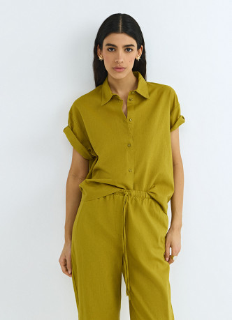 Рубашка изо льна и хлопка с коротким рукавом