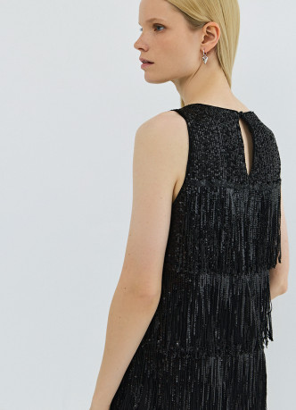 Платье А-силуэта с бахромой из пайеток