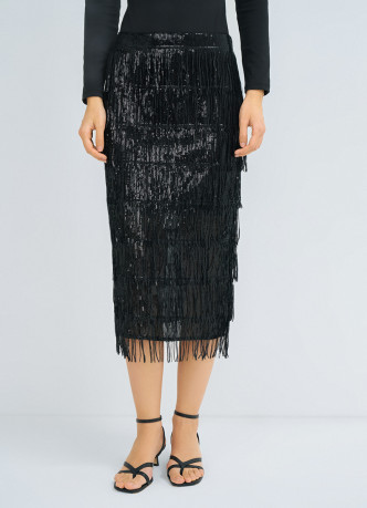 Прямая юбка с бахромой из пайеток