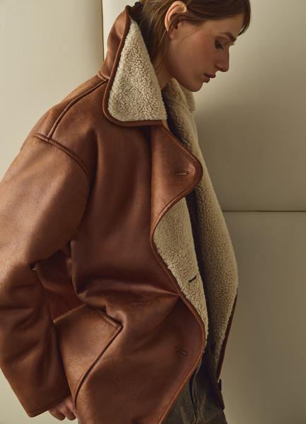 

Дублёнка с искусственным мехом, Бежевый