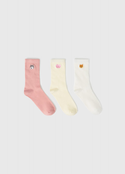 

Высокие носки с вышивкой для девочек, 3 пары, Мультицвет