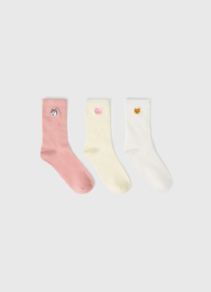 Высокие носки с вышивкой для девочек, 3 пары