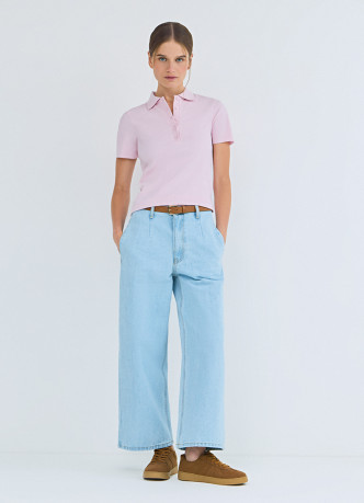 Поло в рубчик с коротким рукавом