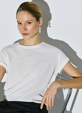 Футболка с круглым вырезом изо льна и хлопка