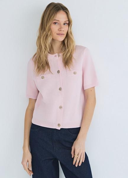 Кардиган с карманами и золотыми пуговицами Розовый 3999₽