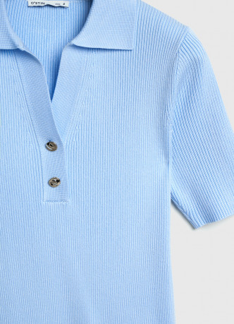 Джемпер в рубчик с воротником-поло