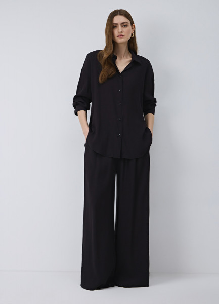 

Широкие брюки из жатой вискозы, Черный