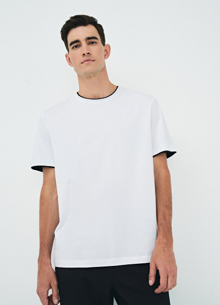 Базовая футболка с контрастной отделкой, Белый футболка с контрастной отделкой и слоганом zara белый