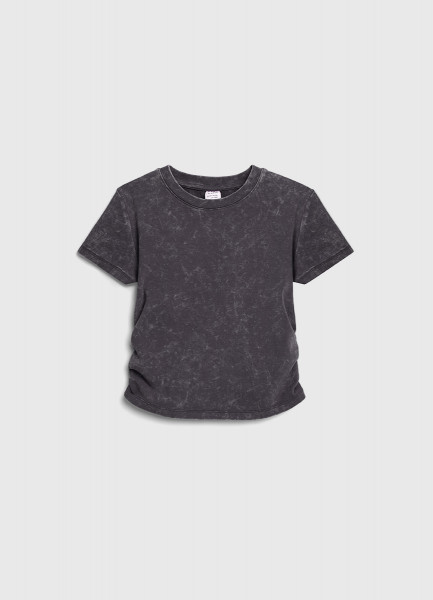 

Футболка в рубчик со сборкой для девочек, Серый