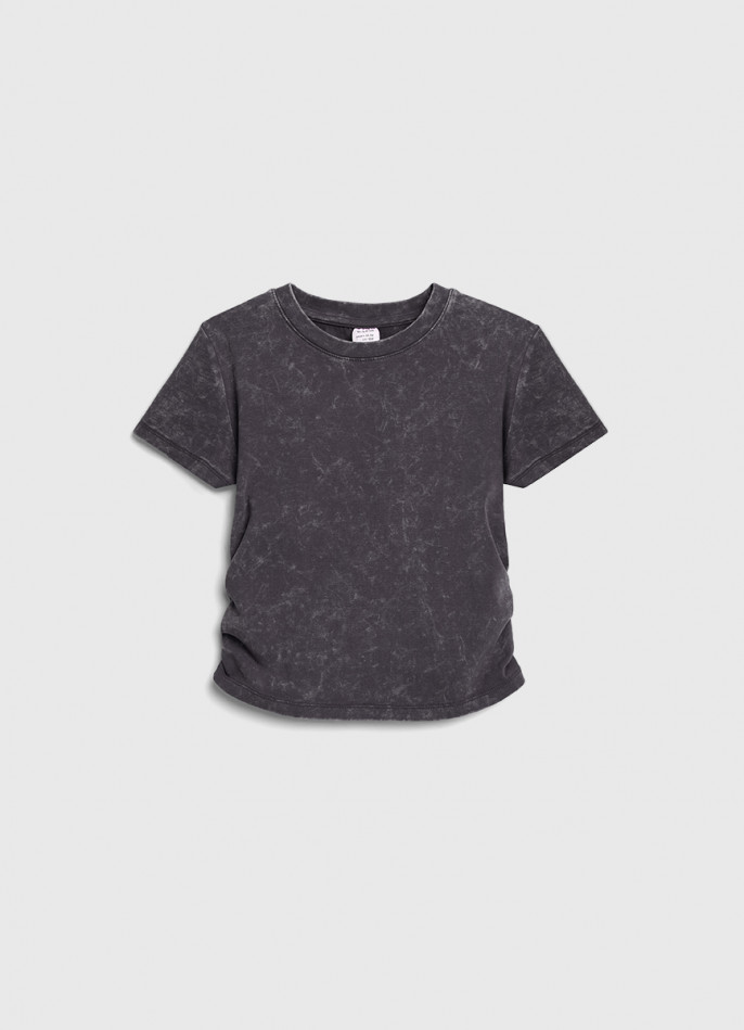 Футболка в рубчик со сборкой для девочек