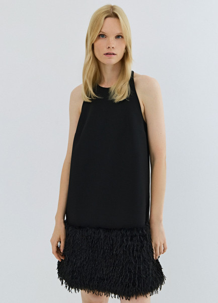 Платье мини с декором из перьев Черный 5999₽