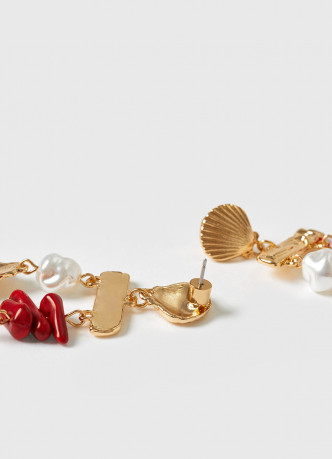 Серьги-пусеты с жемчугом и кораллами