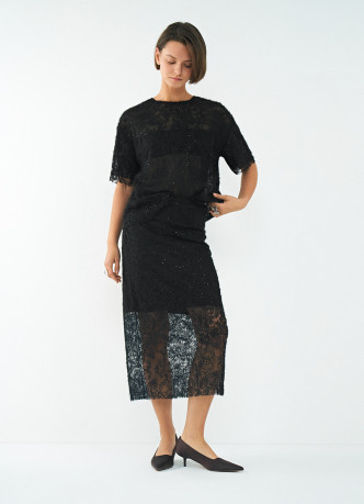 Полупрозрачная ажурная юбка миди