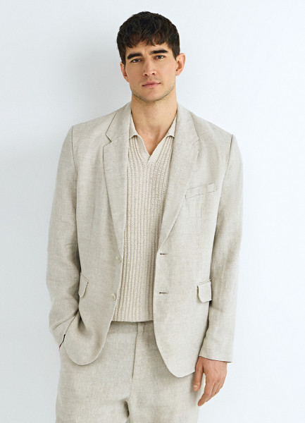Однобортный пиджак изо льна, Бежевый
