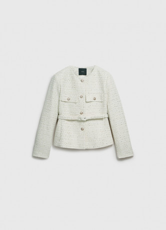 Твидовый однобортный жакет с поясом