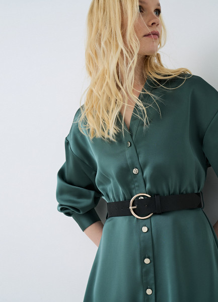 Платье-рубашка с ремнём, Зеленый цена и фото