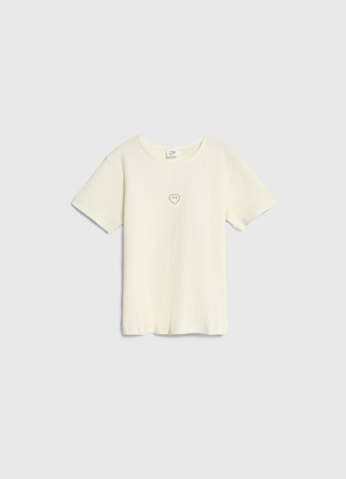 Футболка в рубчик с вышивкой для девочек
