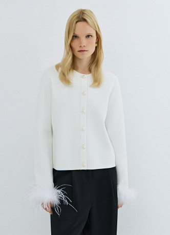 Кардиган с декором из перьев