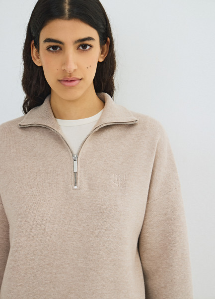 

Джемпер с воротником-стойкой на молнии, Бежевый