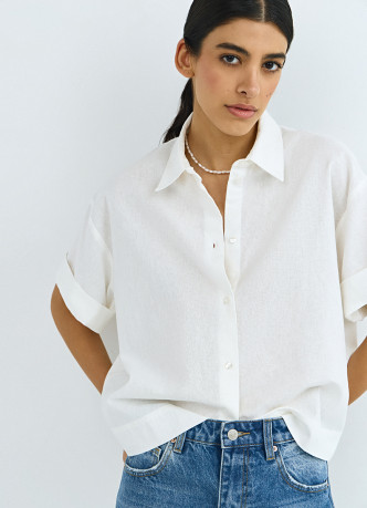 Рубашка изо льна и хлопка с коротким рукавом