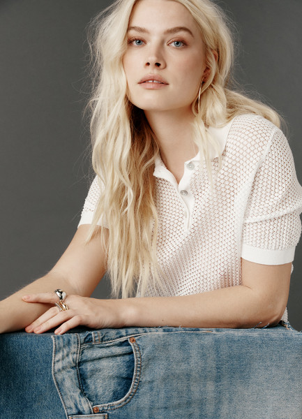 

Джемпер поло из ажурной пряжи, Белый