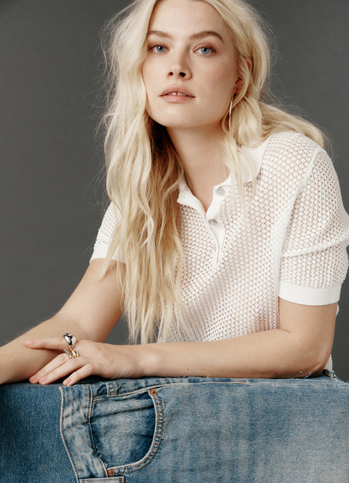 Джемпер поло из ажурной пряжи