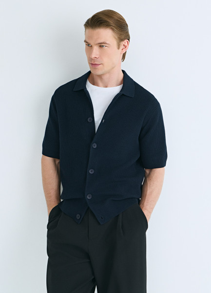 Кардиган из текстурной ткани с коротким рукавом Синий 3599₽