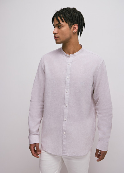 Рубашка из хлопка и льна с воротником-стойкой, Бежевый O`Stin MS46A3O02-T1, размер 48
