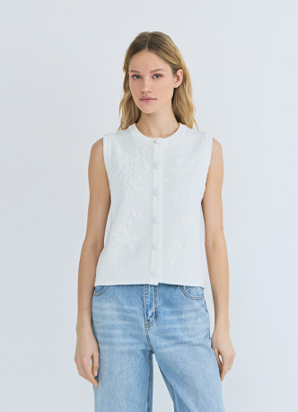 Трикотажный жилет с флоральной вышивкой