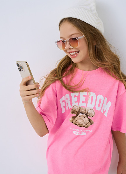 Футболка свободная для девочек, Розовый футболка для девочек demix розовый