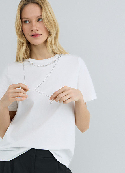 

Футболка с декором в виде ожерелья, Белый