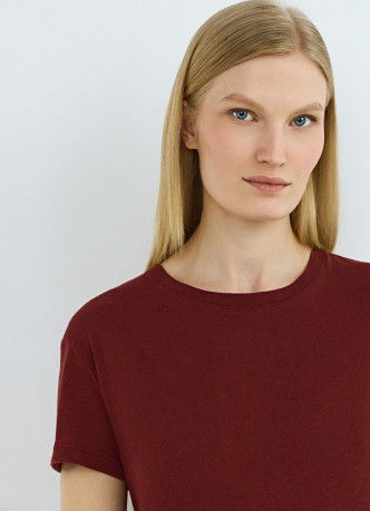 Футболка с круглым вырезом изо льна и хлопка