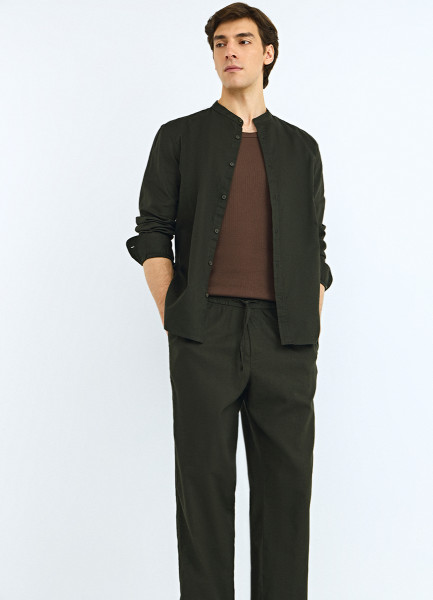 Брюки изо льна и хлопка, Зеленый