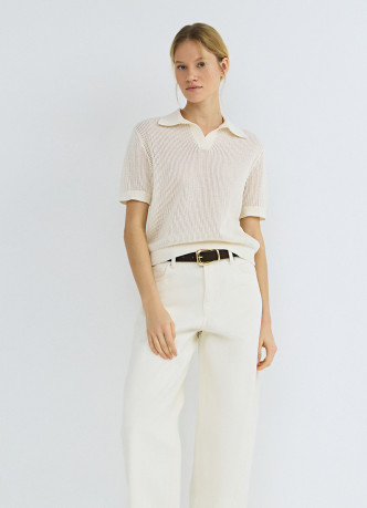 Джемпер поло из ажурной пряжи