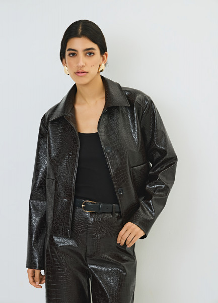 

Куртка из искусственной кожи с тиснением под крокодила, Коричневый