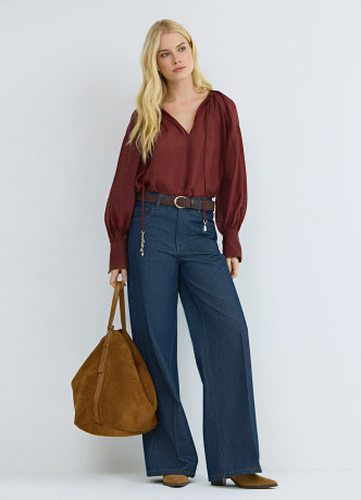 Широкие джинсы Wide leg с плетёным ремнём