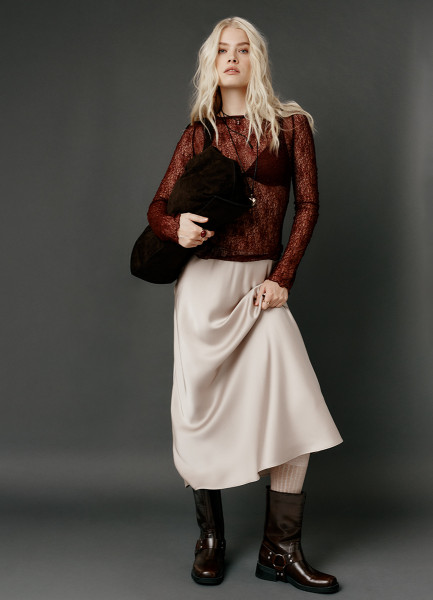 

Атласная юбка миди А-силуэта, Бежевый